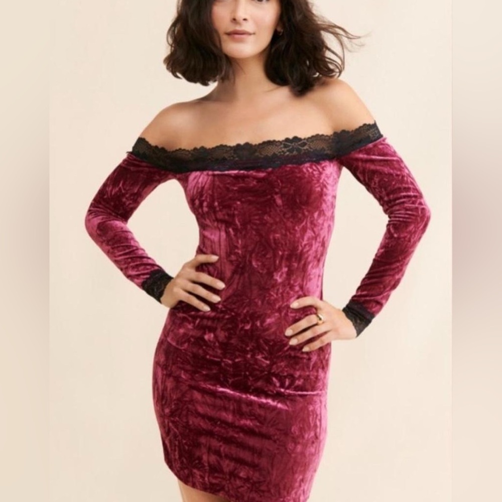Burgundy Velvet Off-The-Shoulder Minidress from Urban Outfitters NWT size small